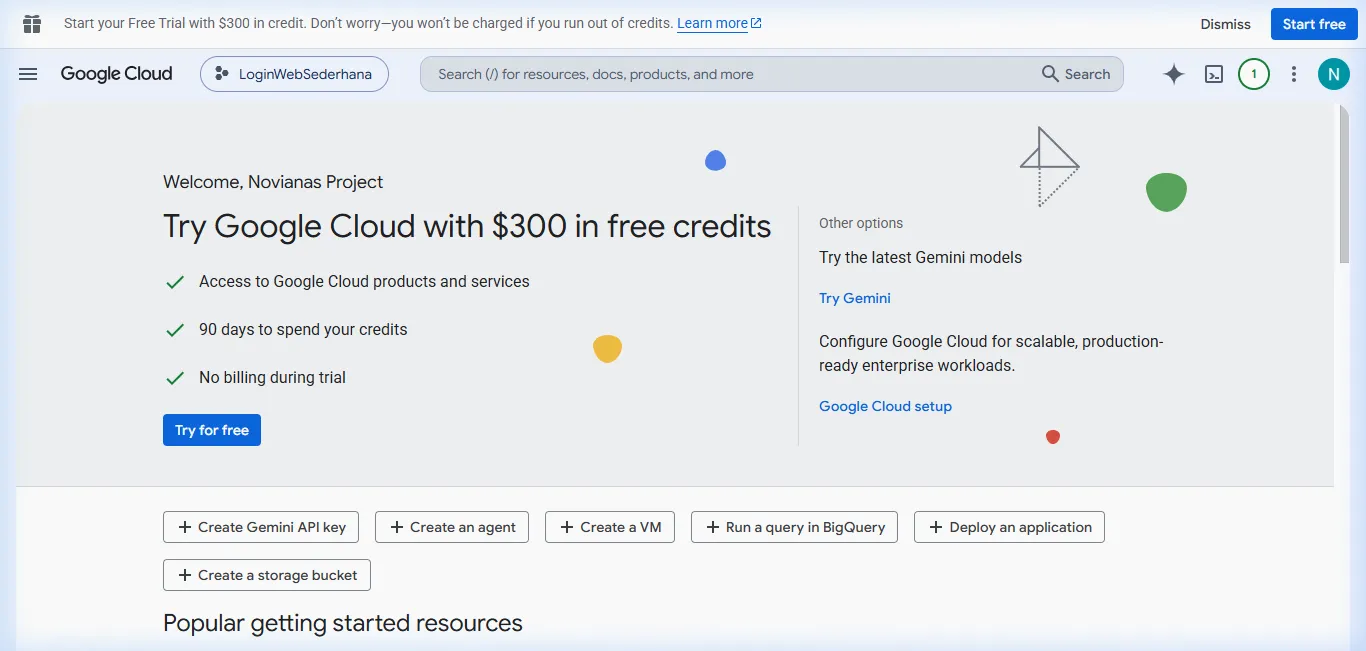 Dashboard Google Cloud Console