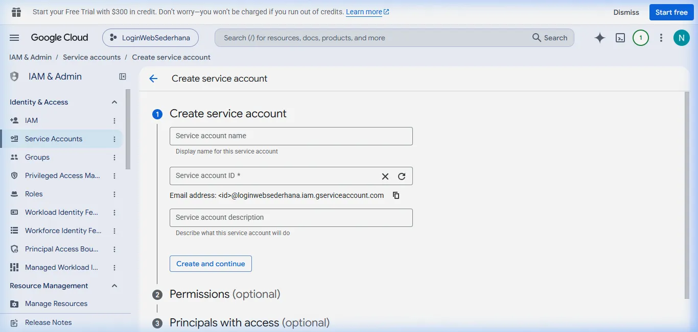 Form Create Service Account