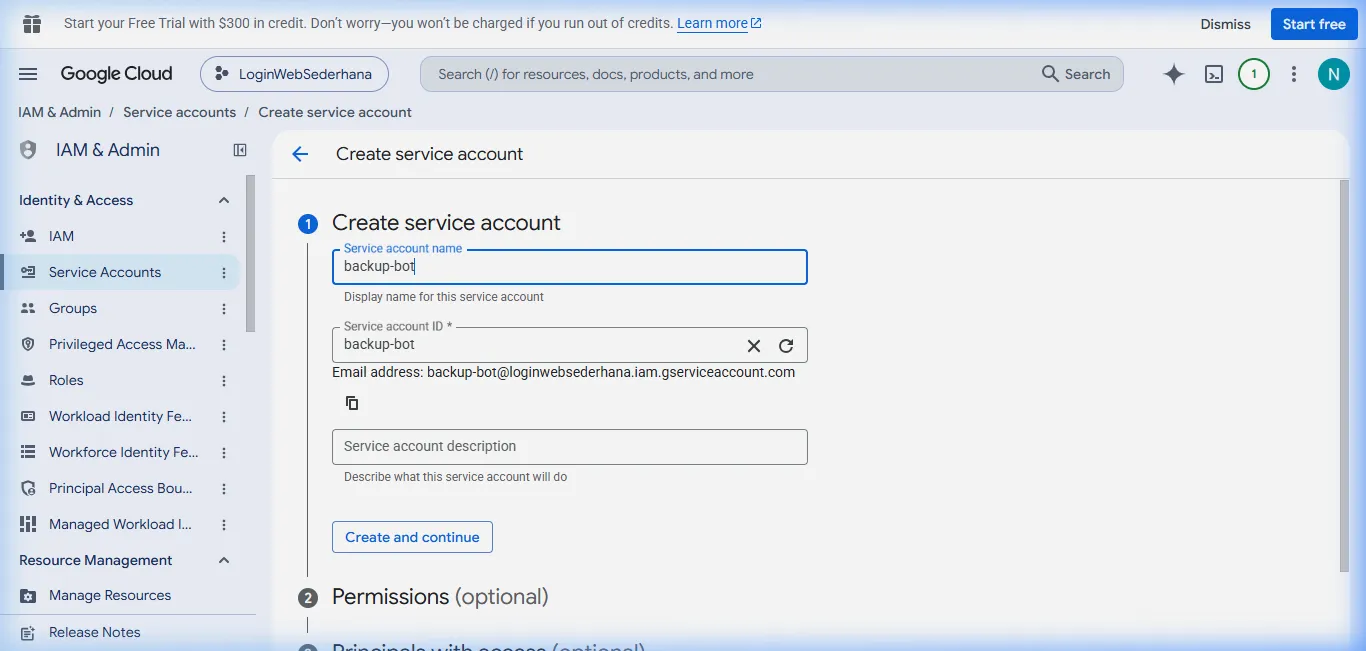 Isi Nama Service Account